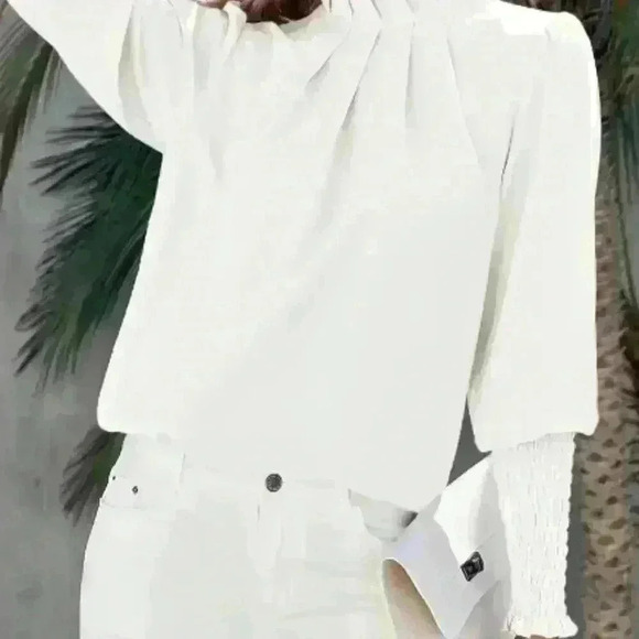 White Long Sleeve Mock Neck Blouse XXL/14 - Picture 3 of 5